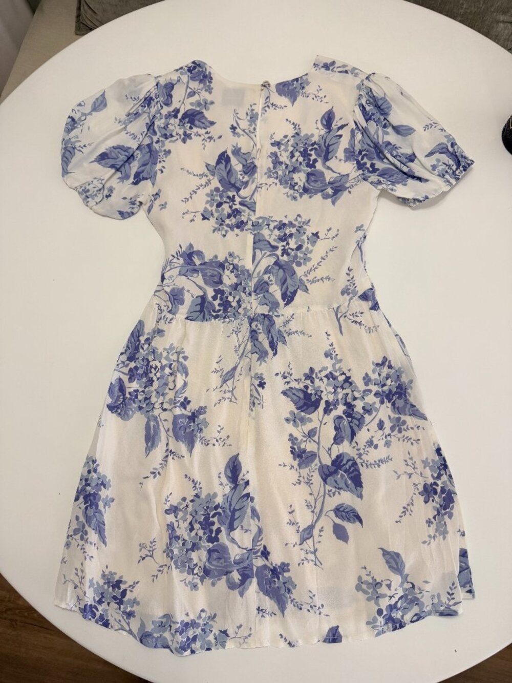 Reformation Blue & White Floral Mini Dress Puff Sleeve Size 4